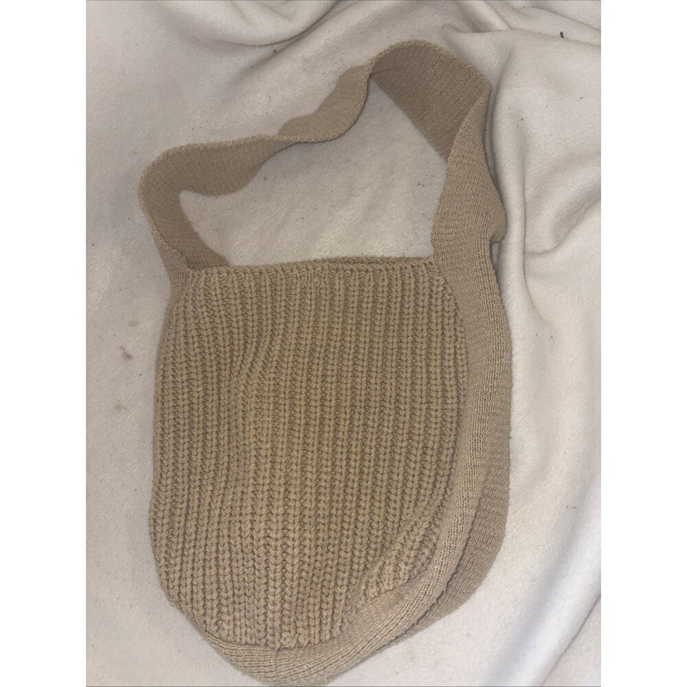 Hobo Knit Woven Shoulder Bag Crochet 11x11x7 Tan Snap Boho Hippie Winter Slouchy